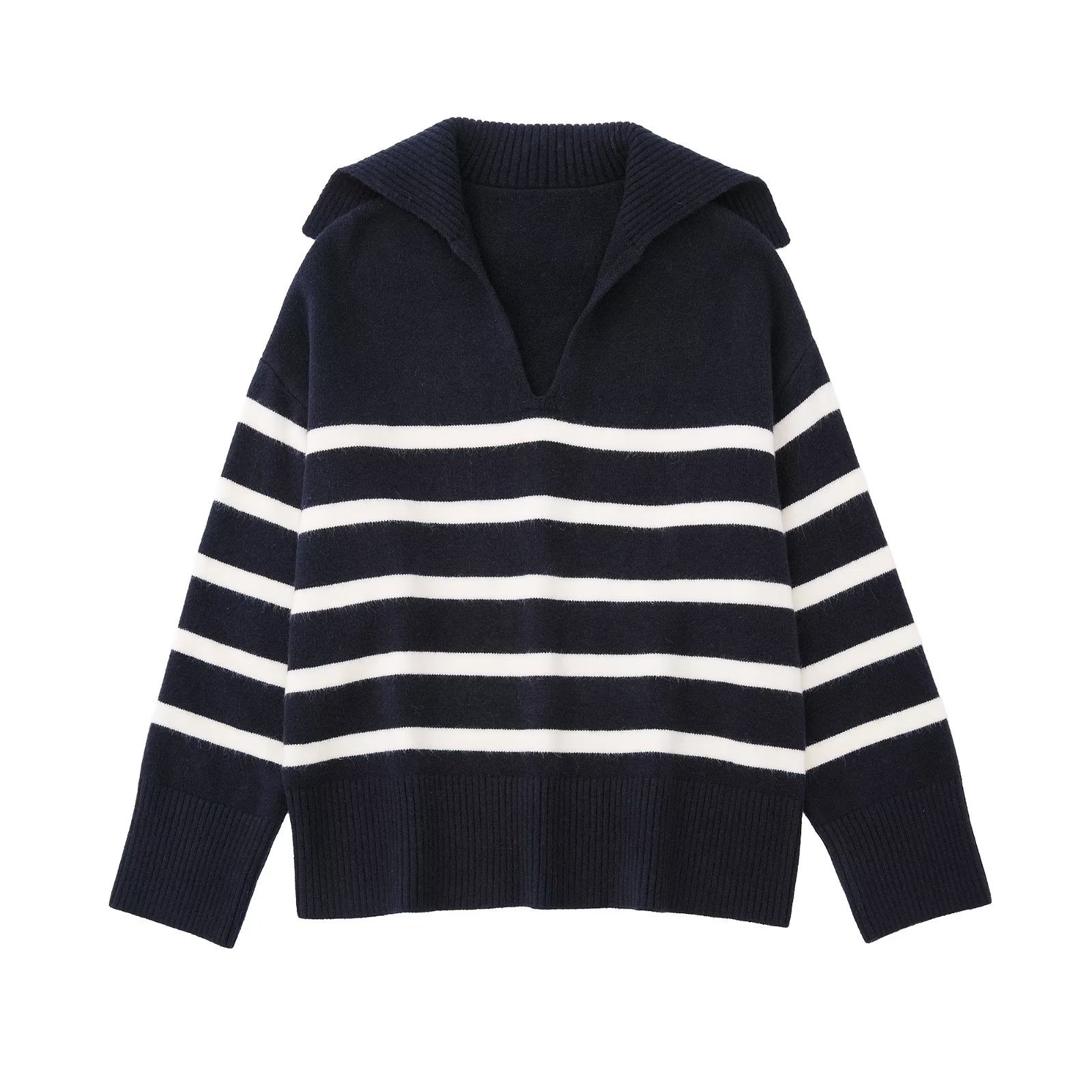 Womens Sweaters Women Autumn Leisure Fashion Striped knitted Sweater Vintage Lapel Long Sleeve Female Pullovers Chic Tops 220923