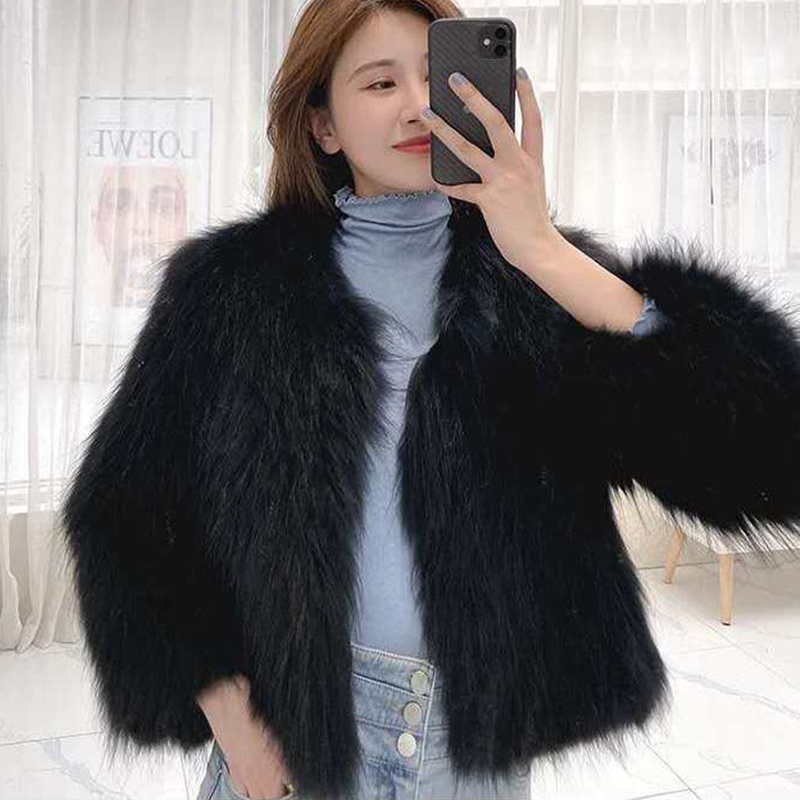 Women's Fur Faux Fur Winter Warm Furry Faux Fur Coat Women Fashion Solid O Neck Slim Thick Plush Jacket Female Long Sleeve White Short Overcoat 2
