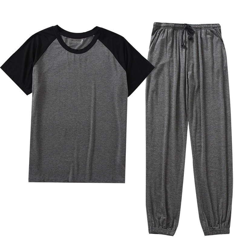 Men's Sleepwear Japanese spring and summer men's pajamas suit modal shortsleeved trousers thin stitching plus fat large size loose home serv