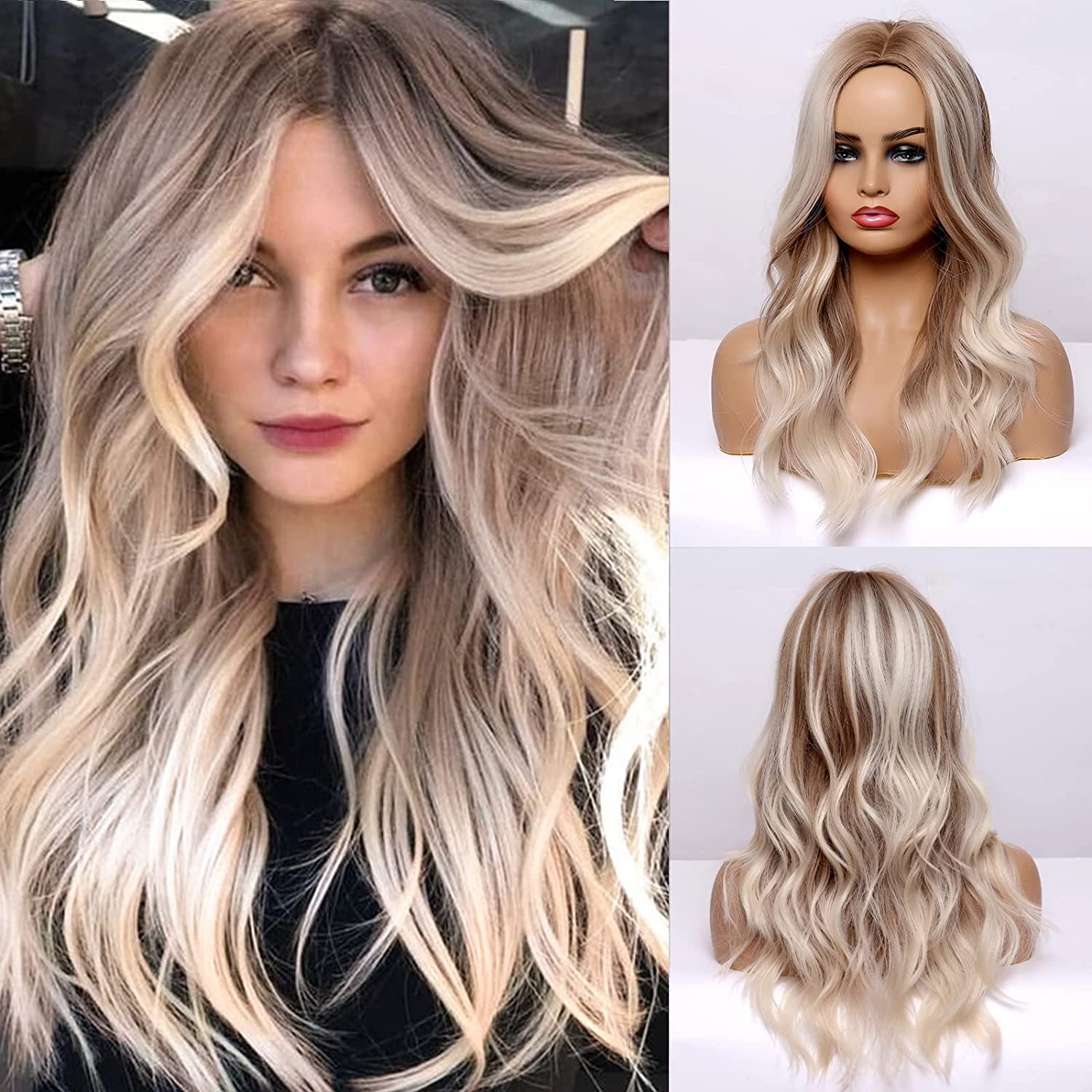 Fashion Long Wave Synthetic Wig with high lighted color Hair Wig for Women