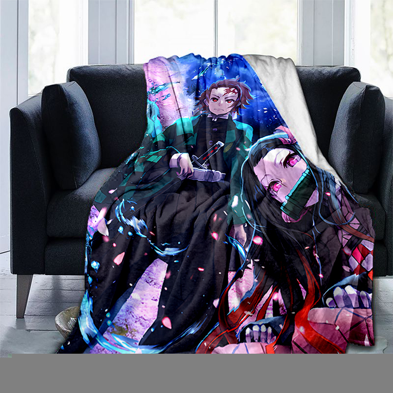 Blankets Swaddling 3D printed Art Blanket Flannel Anime Duvet Home Decorative Demon Slayer Spring/Autumn Fleece for Children Kids Bedding 220927