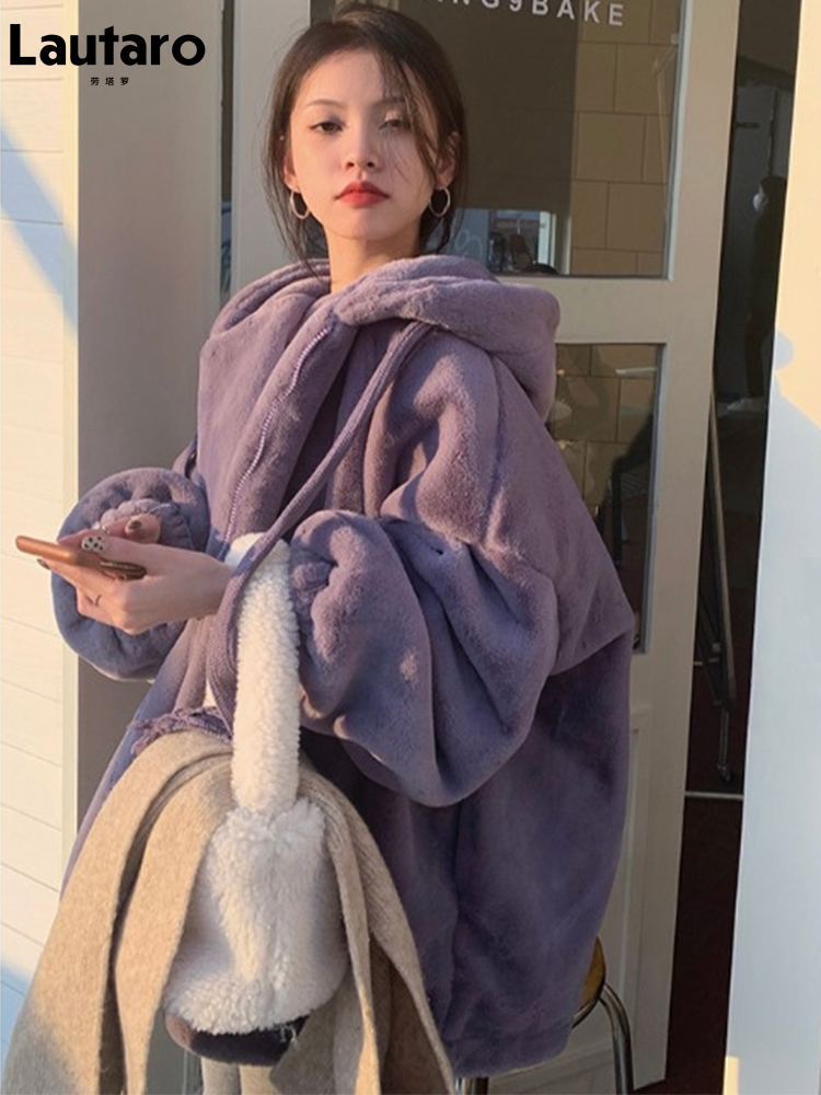 Womens Fur Faux Fur Lautaro Winter Oversized Warm Soft Faux Fur Hoodie Sweatshirts Women Drop Shoulder Long Sleeve Loose Casual Fluffy Jacket 220927
