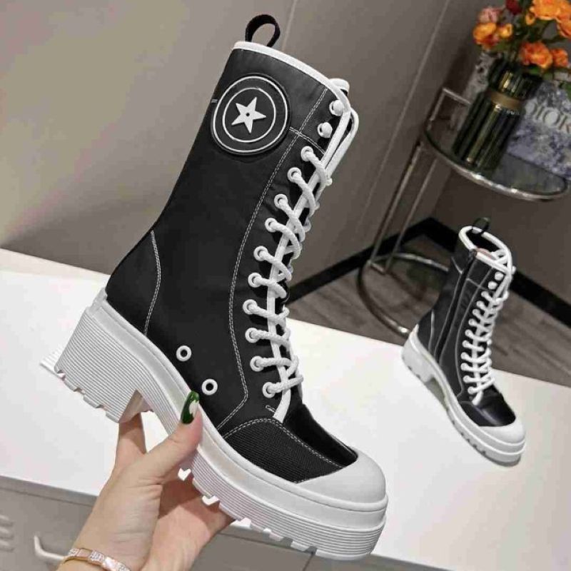 womens boots Designer Women Boots D-Rise Black Technical Fabric and Calfskin vamp Outdoor Thick Bottom Mid-length Boot 35-40