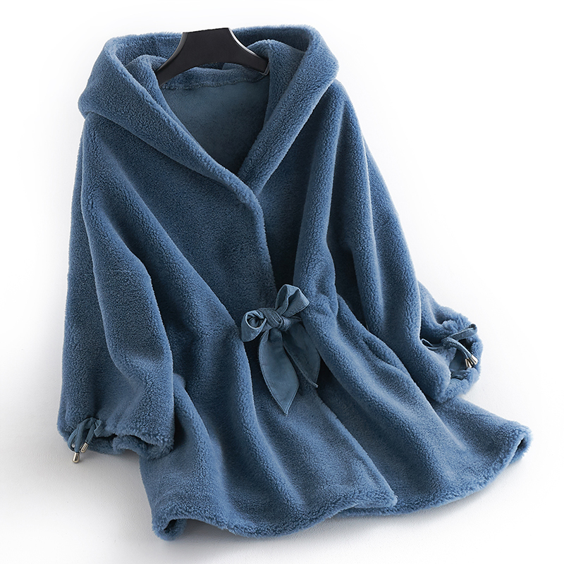 Womens Wool Blends Sheep Shearling Fur Hooded Rur Coat Real Fur Coat Wool Jacket Autumn Winter Coat Women Tops 220926