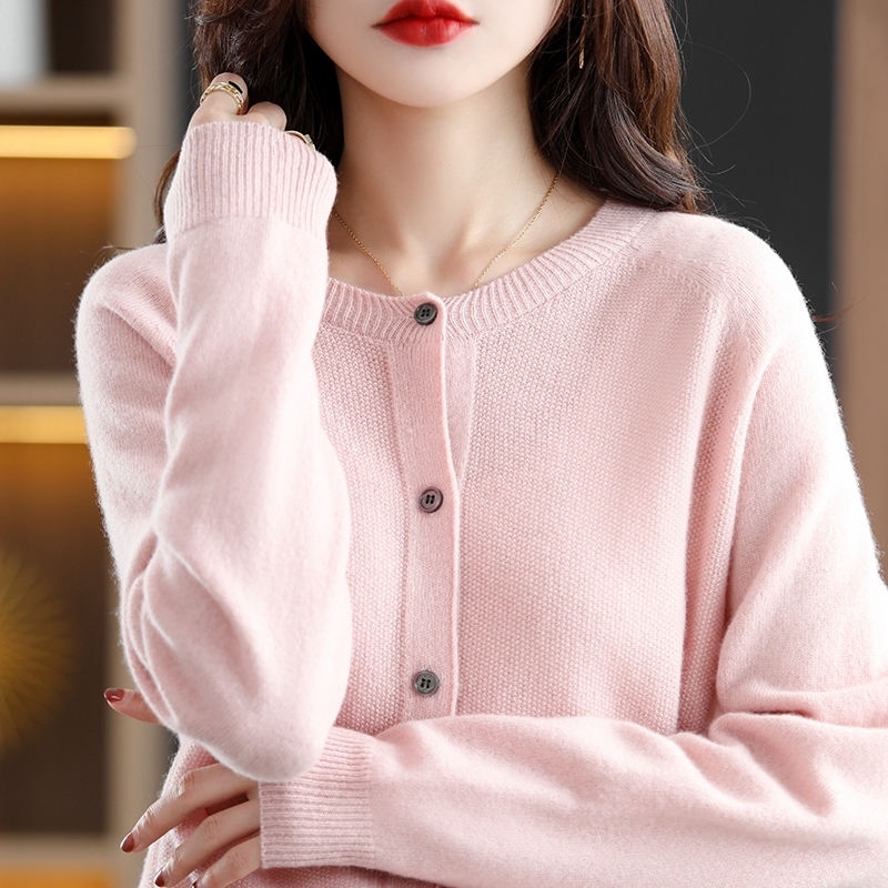 Womens Knits Tees Autumn Ladies Cardigan 100% Wool Natural Fiber Round Neck Raglan Sleeves Fashion Sweater Seamless One Line Forming Clothes 220923