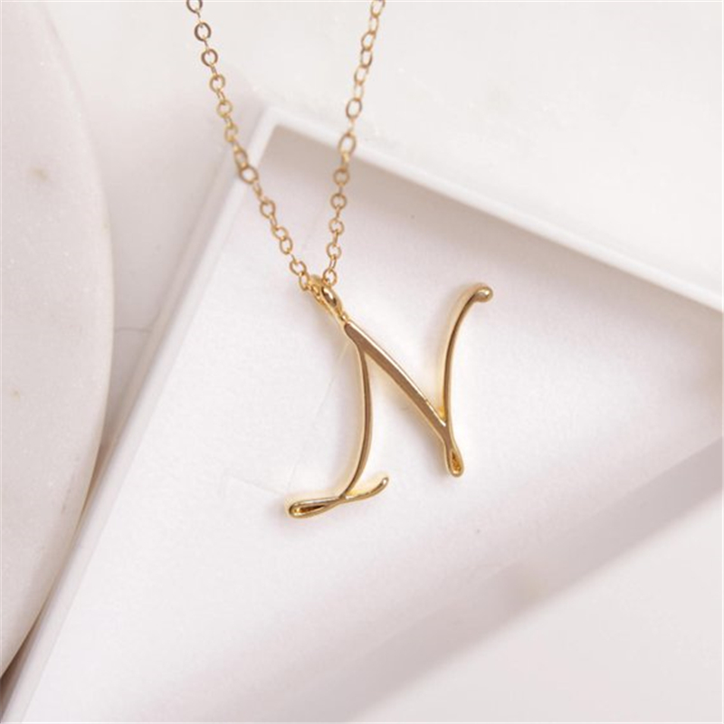30PCS Cursive Initial Alphabet Capital Letter Necklace Stainless Steel Swirl English A J N R Luxury Name Word Text Character Pendant Chain Necklaces w