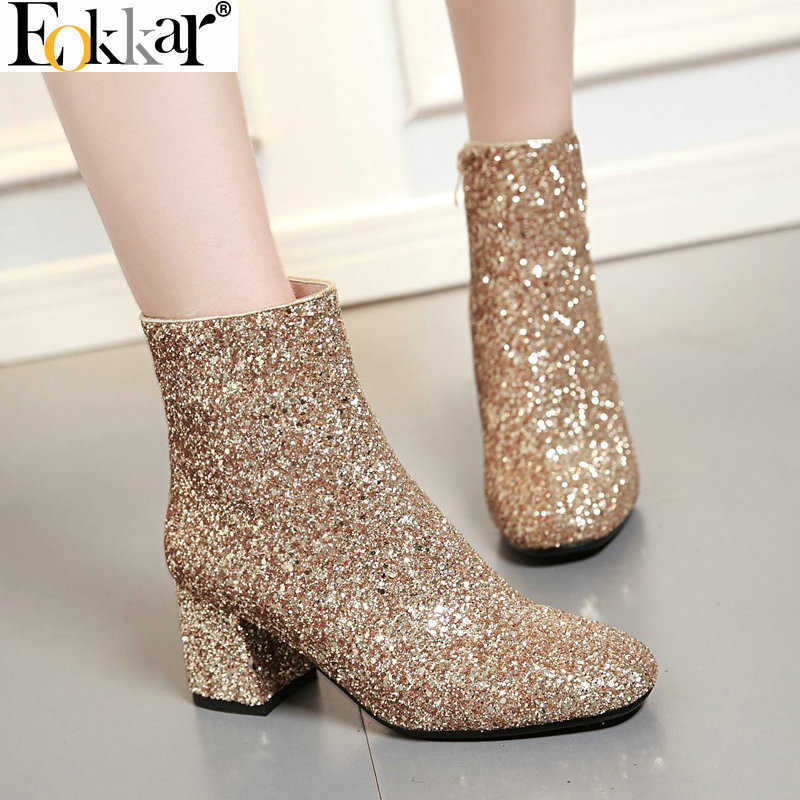 Boots Eokkar 2020 Women Glitter Ankle Boots Square High Heel Sparkly Short Boots Winter Sequins All Match Ladies Booties Size 34-43 T220926, Silver 2
Boots Eokkar 2020 Women Glitter Ankle Boots Square High Heel Sparkly Short Boots Winter Sequins All Match Ladies Booties Size 34-43 T220926, Silver 2