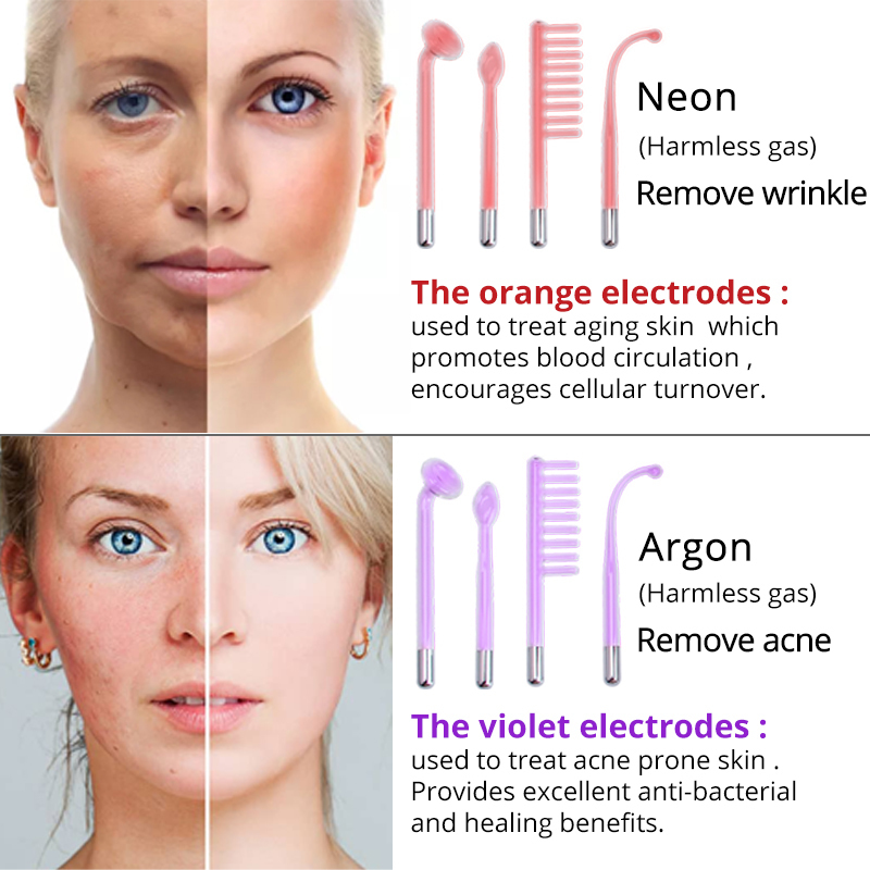 Face Massager High Frequency Electrode Nozzle Attachment 4 Pcs Glass Tubes Red light Neon Violet Argon Blue light mixing Face Skin Care 220926