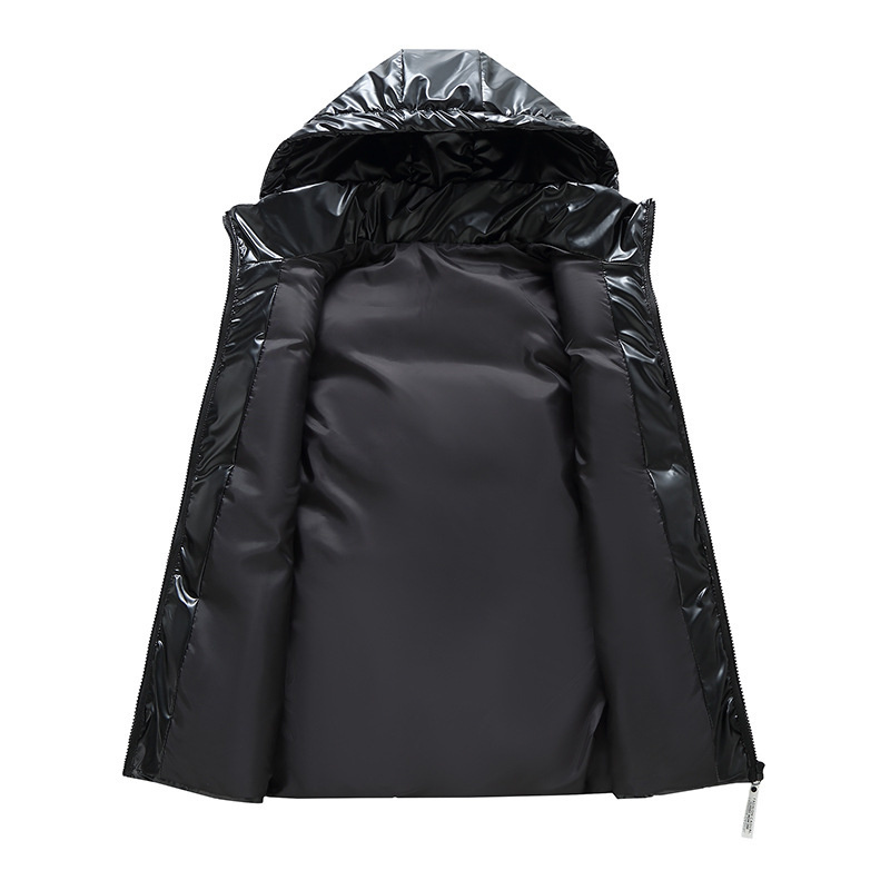 Men s Vests 3644 Surface Shiny Black Grey Waistcoat Men With Hooded Casual Warm Thick Mens Jacket Zipper Outerwear Autumn Winter 220926