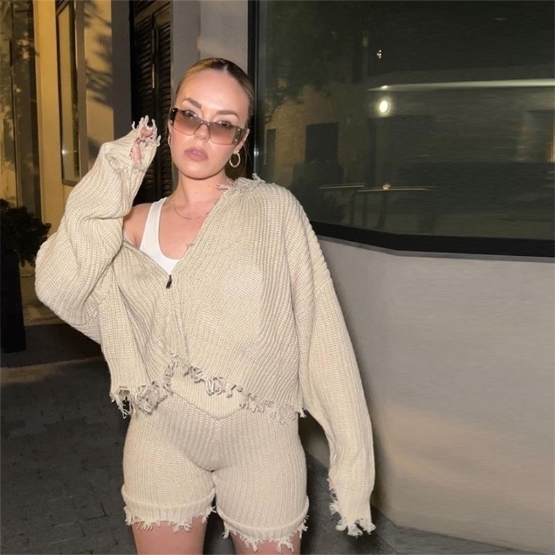 Women's Two Piece Pants Casual Tracksuit Set Knit Ribbed Shirt Pants Streetwear Matching Clothes For Outfit 220926