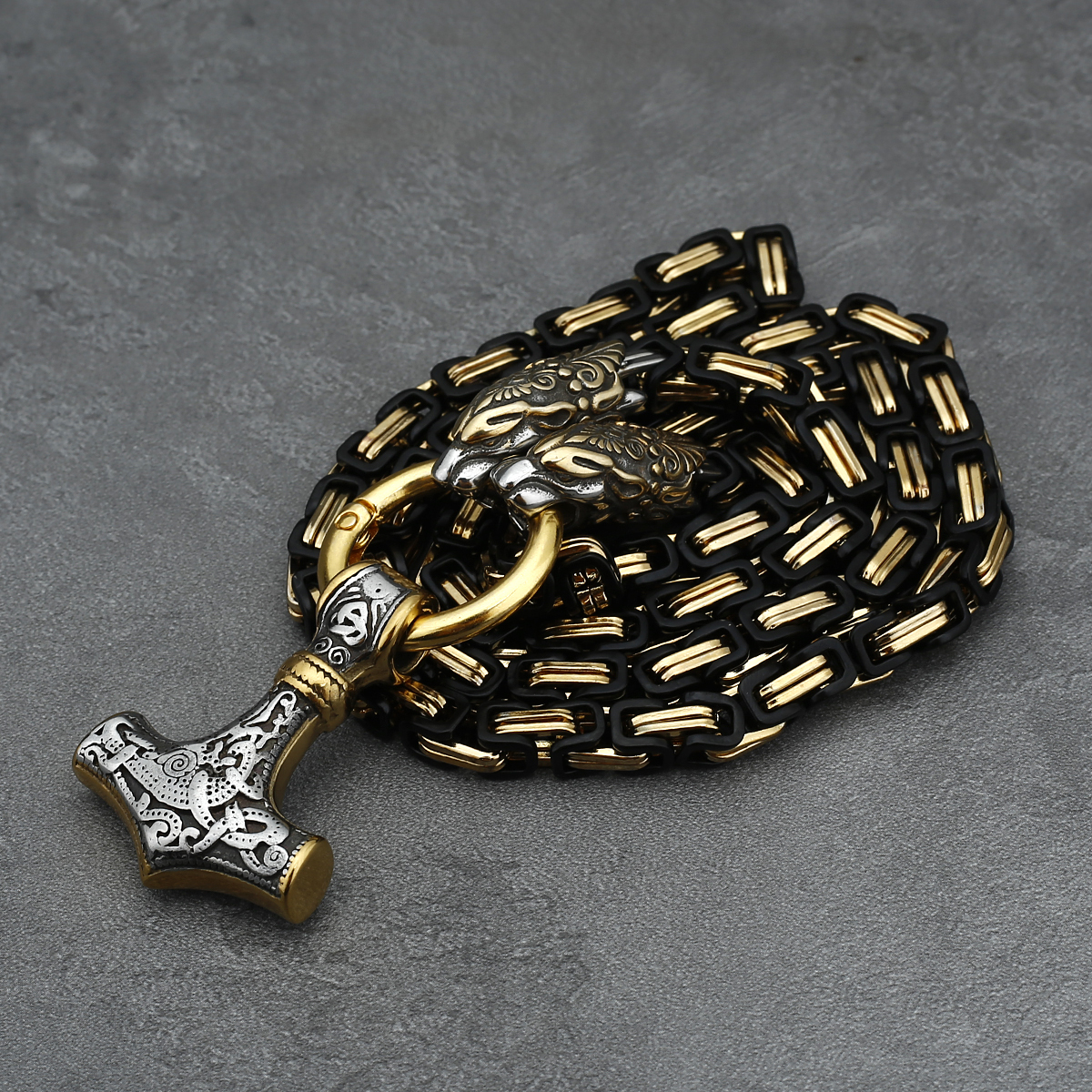 Pendant Necklaces Vintage Viking Dragon Head Amulet Thor's Hammer 316L Stainless Steel Necklace Pirate King Chain with Valknut Gift Bag 220924