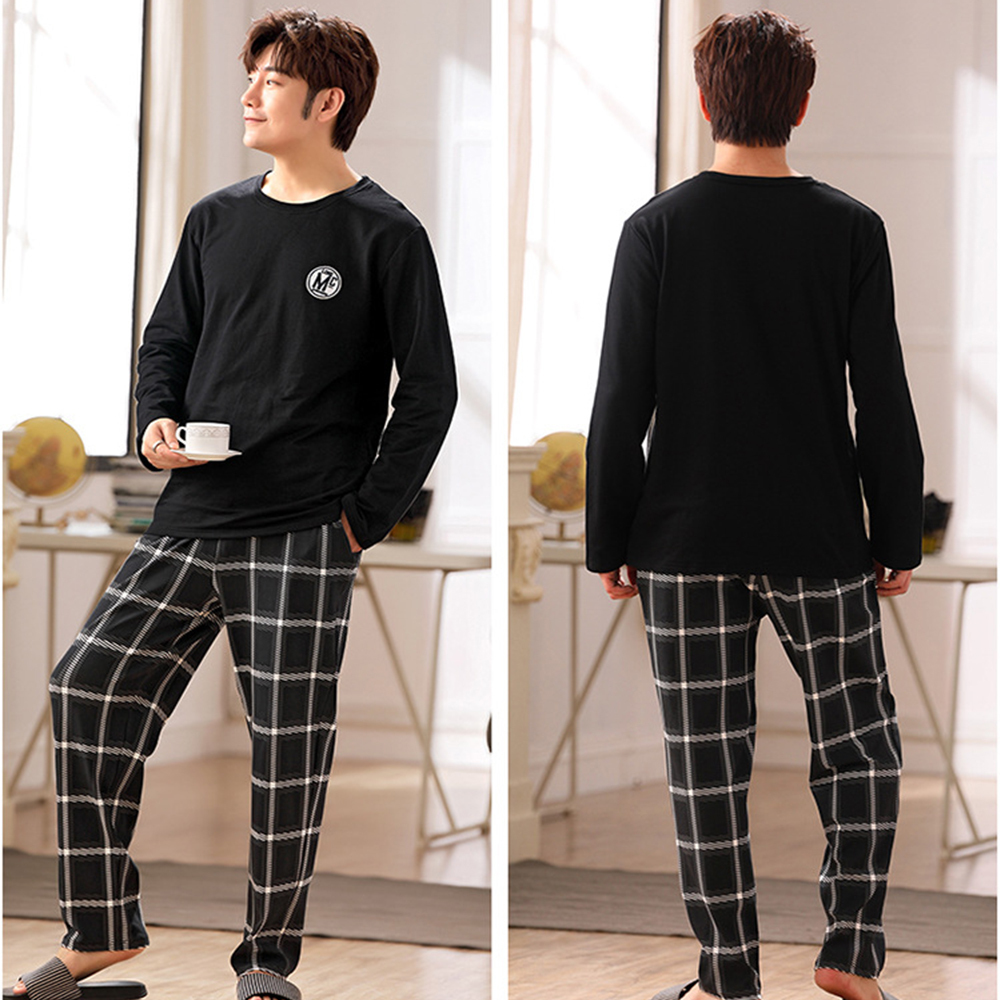 Men's Sleepwear Autumn Winter Men Pajamas Set Cotton Print Sleepwear Night Suit Casual Long Sleeve Plaid Pants Pyjamas Plus Size Homewear 4XL 220