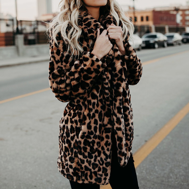 Women's Fur Faux Leopard Elegant Coat Women Spring Autumn Warm Soft Jacket Female Printed Overcoat Casual Hooded Lady Outerwear 5XL 220927