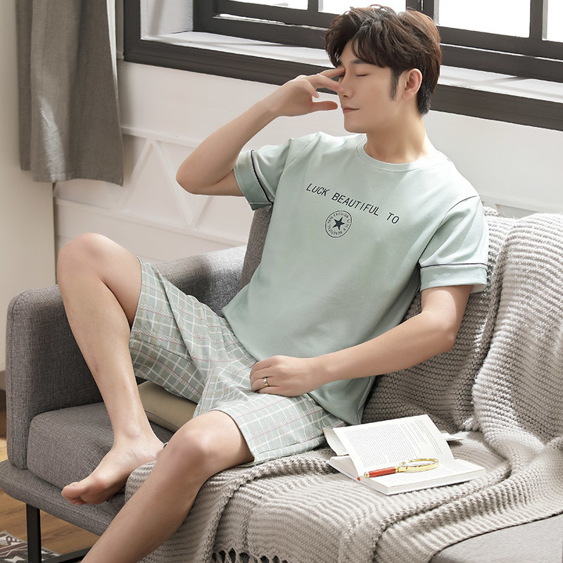 Men's Sleepwear Pullover Short Sleeve Pants Pajama 6535 Cotton Summer Boy Man Jammies ONeck Home Cozy Casual Sleepwear Nightwear Pyjamas HDE 2209