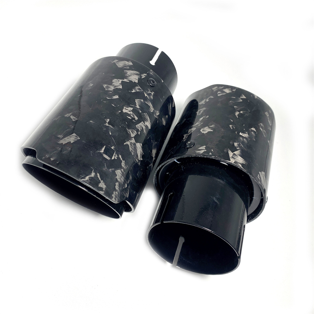 1 Piece Car Universal Muffler black stainless steel Glossy Forged Carbon Fiber Exhaust Tip End Pipe Tail Tip