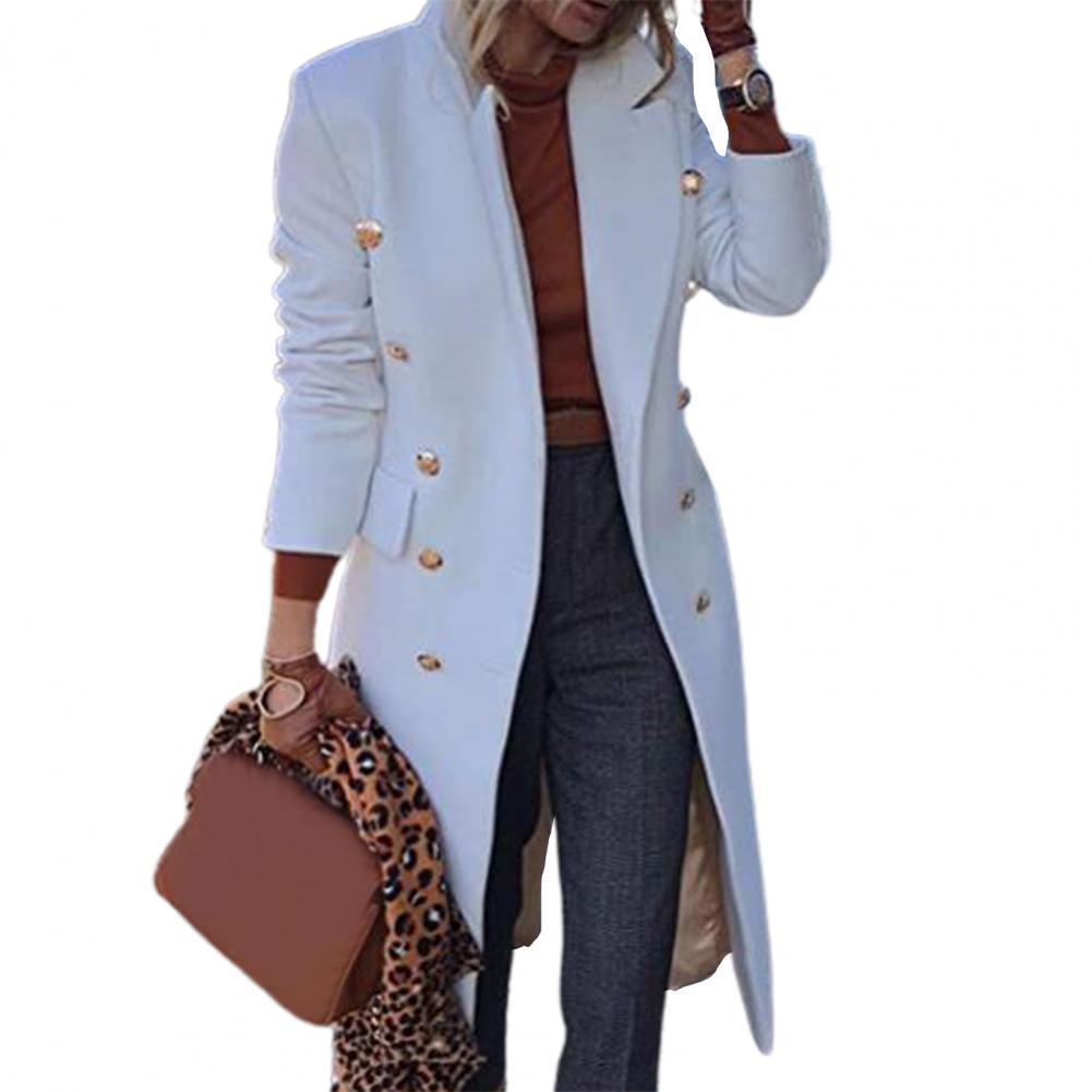 Women's Jackets Autumn Winter Women Jackets Lapel Wool Coats Solid Double Breasted Ladies Knee Length Blends Coat Womens Plus Size Overcoat 22092 - view 3