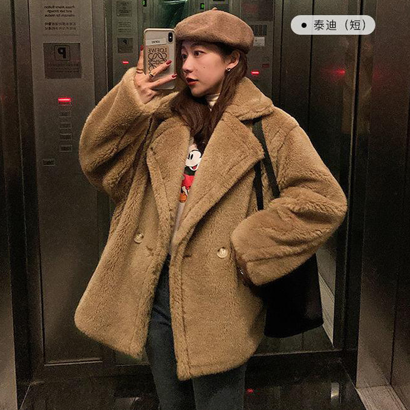 Womens Fur Faux Winter Warm Teddy Bear Coat Thick Long Turn Down Collar Casaco Feminino 220927