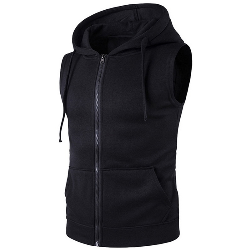 Men s Vests SHUJIN Men Fashion Solid Sleeveless Hoodies Cardigans Jacket Autumn Spring Zipper Pockets Mens Casual Waistcoat Tops 220926
