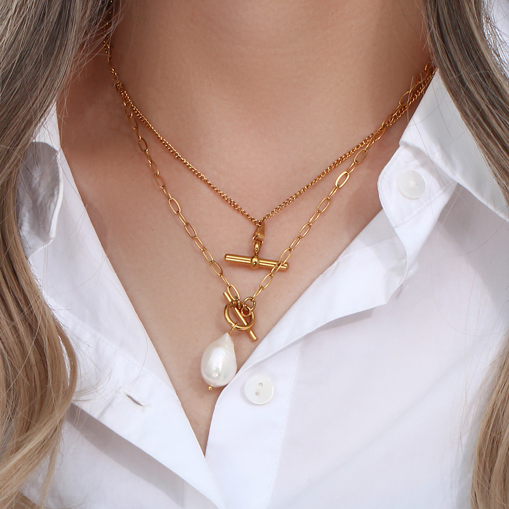 Pendant Necklaces Stainless Steel Paper Clip Chain Toggle Clasp Baroque Freshwater Pearl Necklace Elegant Natural Jewelry For Women 220924