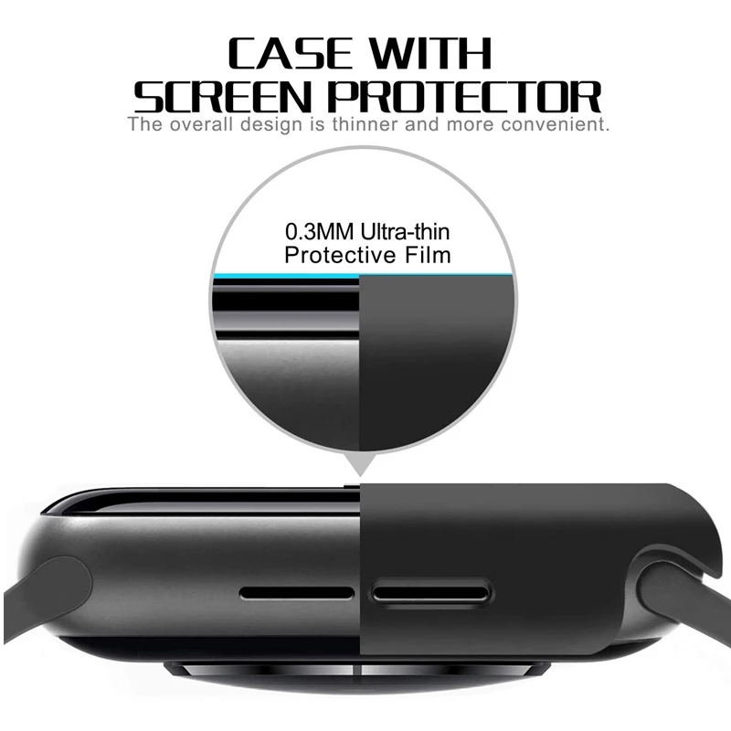 360 Full Cover PC Cases With Button Tempered Glass Film Screen Protector For Apple Watch Cases 8 7 6 5 4 3 2 1 SE 49mm 45mm 44mm 42mm 41mm 40mm 38mm W