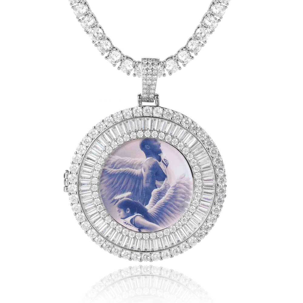 Customize Round Memorial Photo Pendant Necklace with Bling Diamond Stone Zircon Men Women Lover Gift Couple Pendants