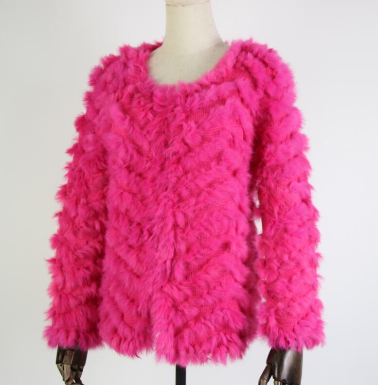 Women's Fur Faux Real Knitted Rabbit coat jacket Fashion stripe sweater Lady Natural Wedding Party Wholesale 220927