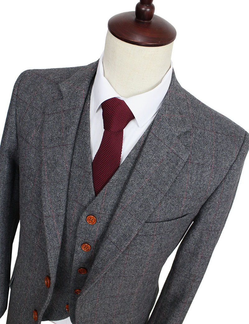 Mens Suits Blazers Wool Retro Grey Herringbone Tweed British style custom made Mens suit tailor slim fit Blazer wedding suits for men 3 piece 220927