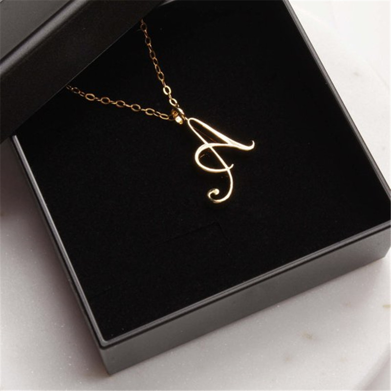 30PCS Cursive Initial Alphabet Capital Letter Necklace Stainless Steel Swirl English A J N R Luxury Name Word Text Character Pendant Chain Necklaces w
