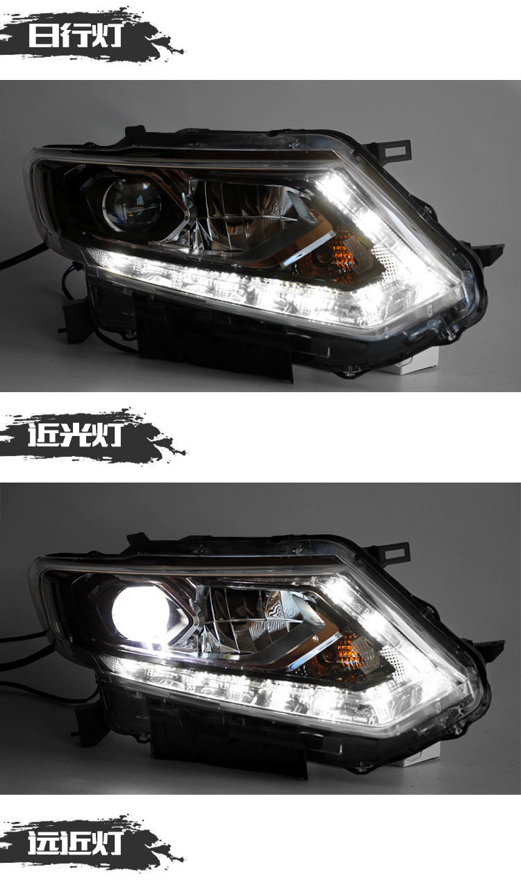 Car Lights For X-Trail Xtrail 20 14-20 16 LED Auto Headlight Assembly Upgrade High Configure Bicofal Lens Tears Eye Design Lamp