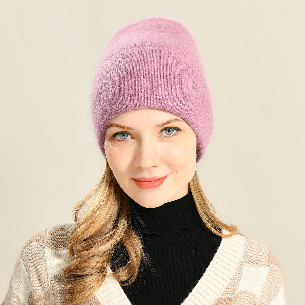 BeanieSkull Caps Wide Brim Hats Bucket Hats Solid Color Winter Hats Women Men Fluffy Long Hair Cashmere Knitted Beanies Warm Wool Autumn Female Beanie