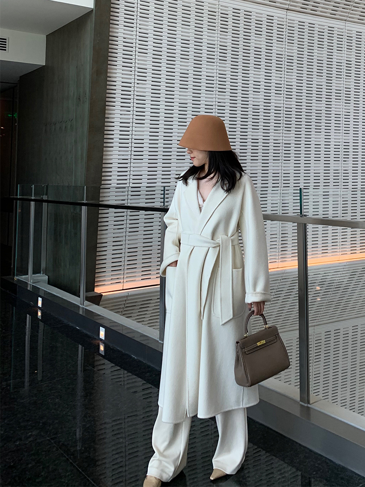 Womens Wool Blends winter water ripple cashmere coat womens bathrobe midlength woolen coat labbro 100% doublesided cashmere coat women 220926