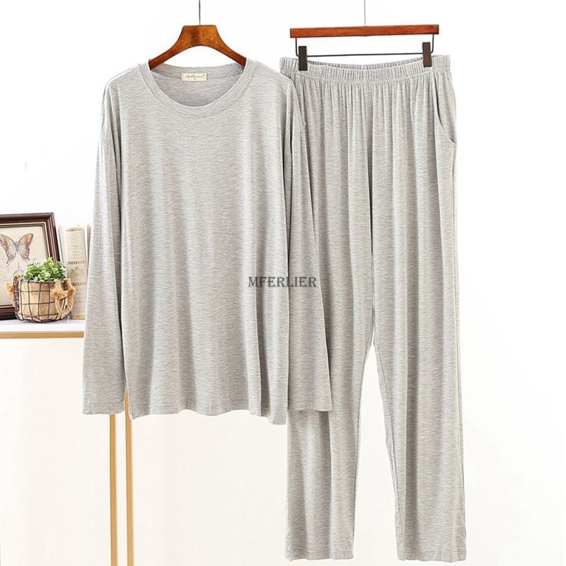 Men's Sleepwear Plus Size 8XL 150KG autumn summer Long Sleeve Men Pajamas Sets Solid Color O Neck Modal Home Wear Large Top and Pants 220924