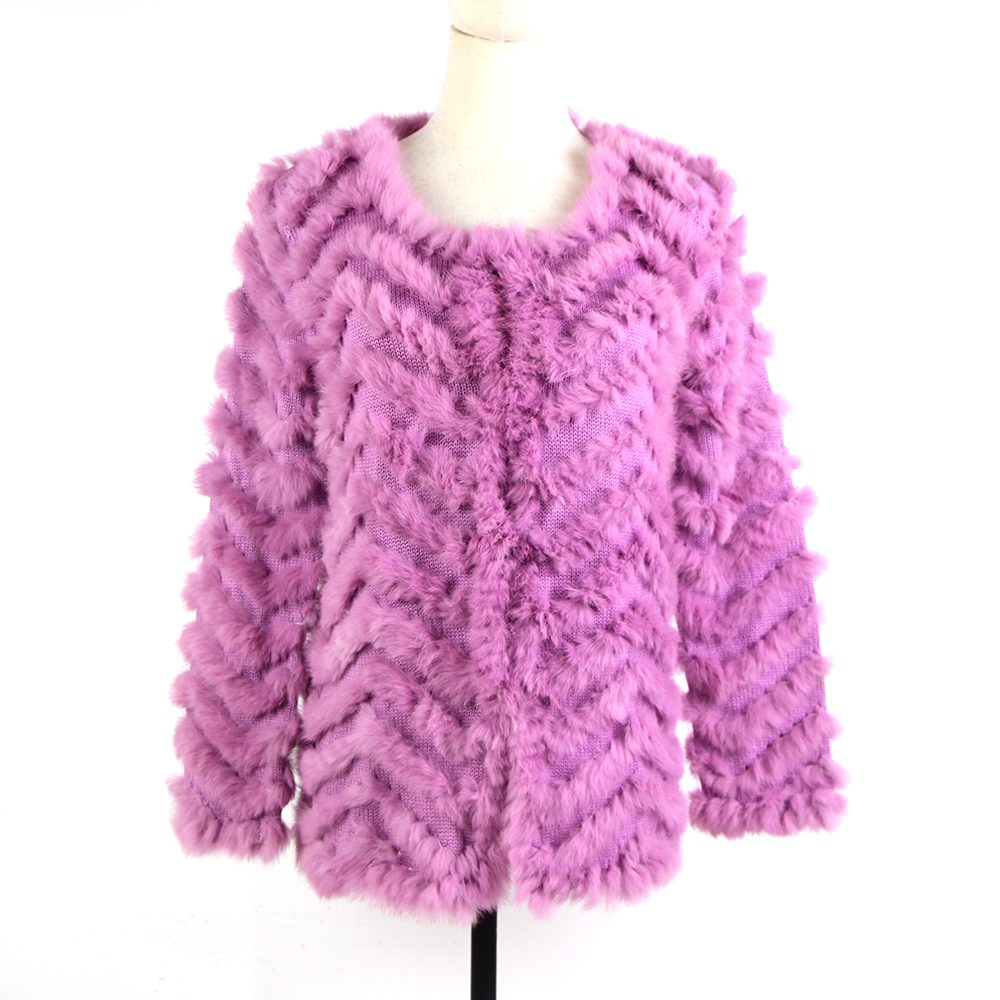 Women's Fur Faux Real Knitted Rabbit coat jacket Fashion stripe sweater Lady Natural Wedding Party Wholesale 220927