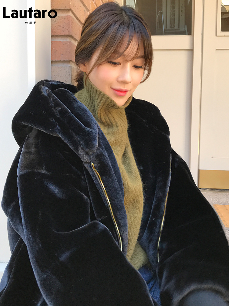 Women's Fur Faux Lautaro Winter Fluffy Warm Soft White Oversized Jacket Women Long Sleeve Black Zip Up Sweatshirt Korean Hoodie 220927