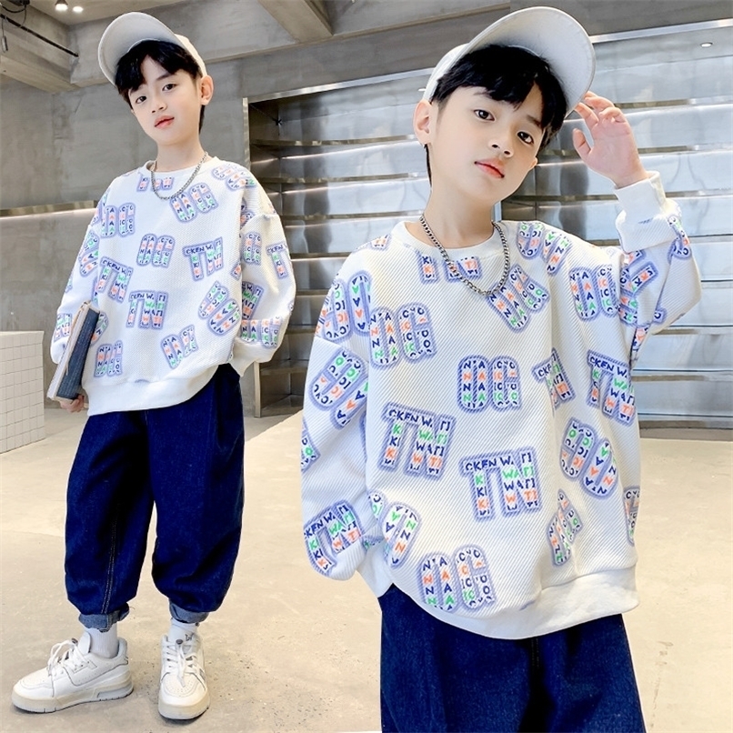Pullover Children s Spring Autumn Fashion Print Top Sweatshirt Cotton Kids Loose Casual Korean Teen Boys Clothes Age 4 To 14Year 220924
