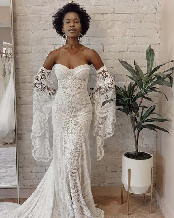 Rue de Seine Bohemain Mermaid Wedding Dresses with Remove Long Sleeve Vintage Crochet Cotton Lace Beach Country Bridal Gowns