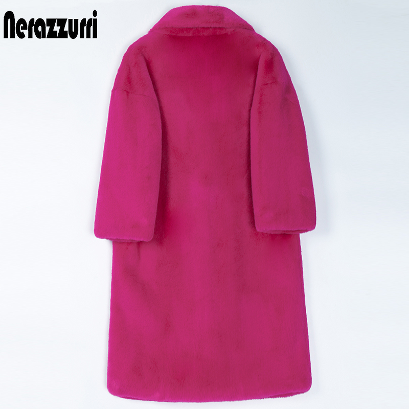 Women's Fur Faux Nerazzurri Winter Long Pink Coat Women Lapel Warm Thick Black Soft Fluffy Jacket Loose Stylish Korean Fashion 220927