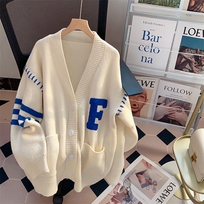 Womens Knits Tees LQ SONGYI High Quality Autumn Winter Oversized Sweaters Letter Jacquard Coats Long Sleeve Sweater Top Women Knitted Jackets 220923