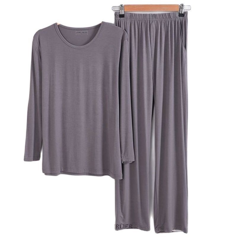 Men's Sleepwear Plus Size 8XL 150KG autumn summer Long Sleeve Men Pajamas Sets Solid Color O Neck Modal Home Wear Large Top and Pants 220924