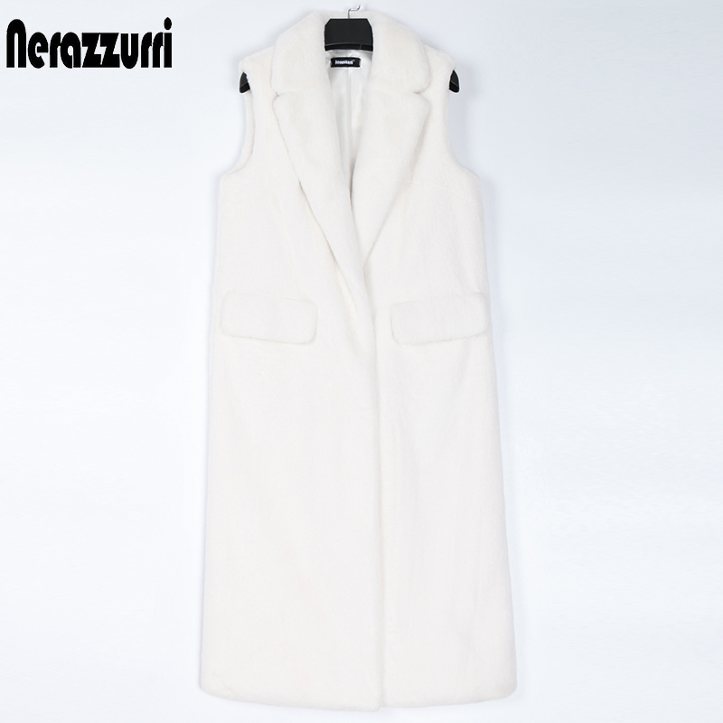 Womens Fur Faux Fur Nerazzurri Winter Warm Long Fluffy Soft Faux Fur Vest Women Lapel White Black Red Sleeveless Jacket Stylish Waistcoat 220927