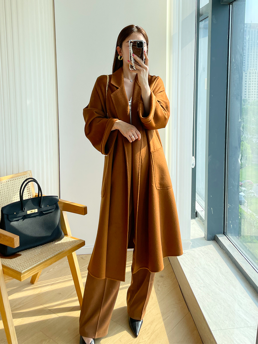 Womens Wool Blends winter water ripple cashmere coat womens bathrobe midlength woolen coat labbro 100% doublesided cashmere coat women 220926