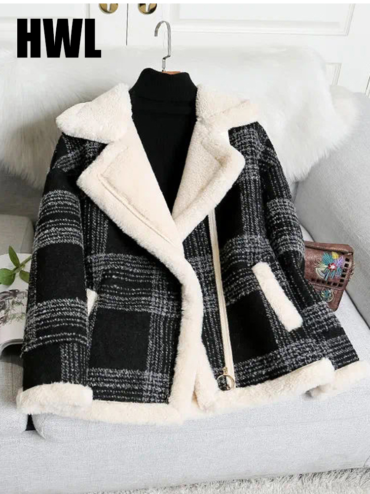 Womens Jackets Womens Casual Lapel Button Coat Tartan Shacket Jacket Women Winter Loose Velvet Fur Plaid Jacket Woolen coat women 220927