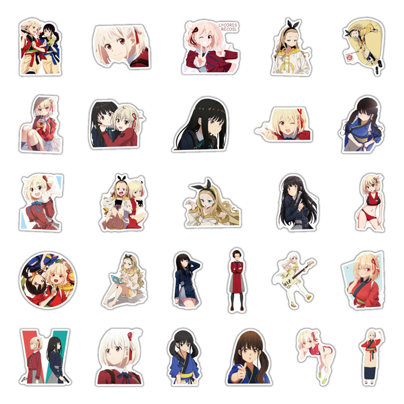 50Pcs Anime Lycoris Recoil Stickers Graffiti Decals Kids Classic Toys Gift DIY Laptop Phone Fridge Car Cartoon Sticker