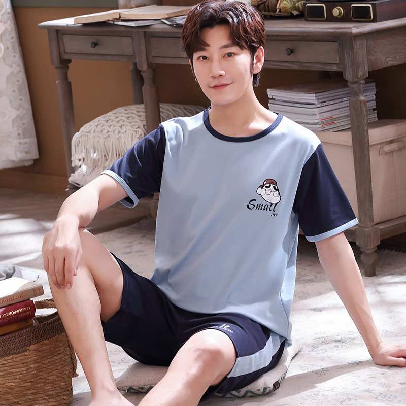 Men's Sleepwear Pullover Short Sleeve Pants Pajama 6535 Cotton Summer Boy Man Jammies ONeck Home Cozy Casual Sleepwear Nightwear Pyjamas HDE 2209