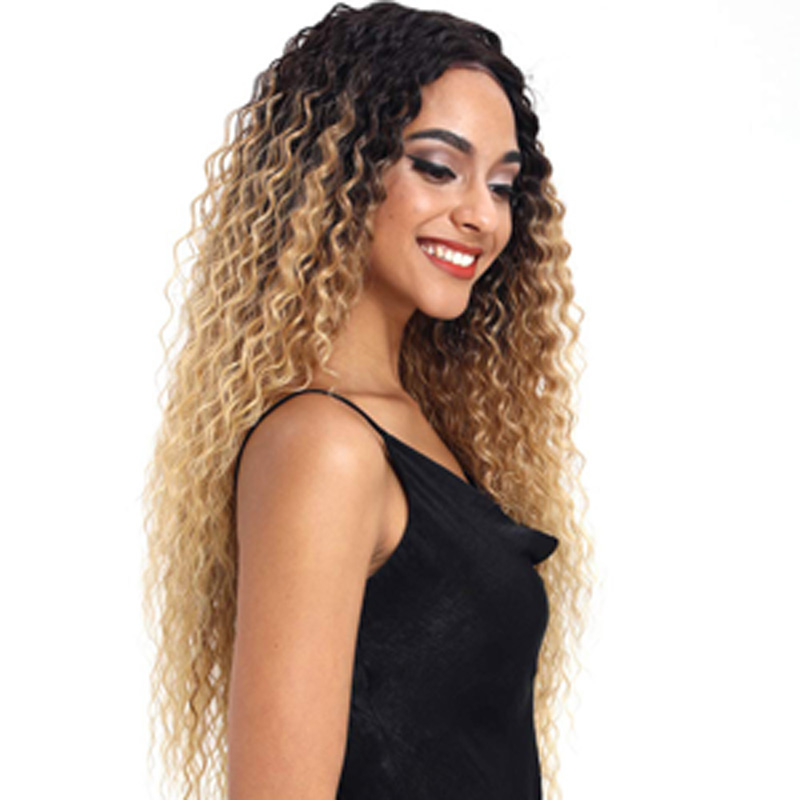 Beautiful Long Kinky Curly Synthetic Hair wig for Women Brown Wave Ombre Wigs