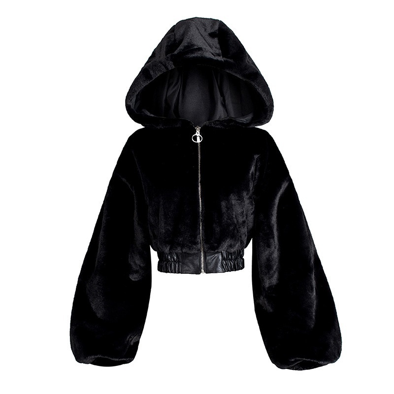 Women's Fur Faux Autumn Winter Rabbit Bomber Teddy Coat Zipper Streetwear High Waist ry Hooded Plush Jacket Cardigan Fleece Parkas 220927