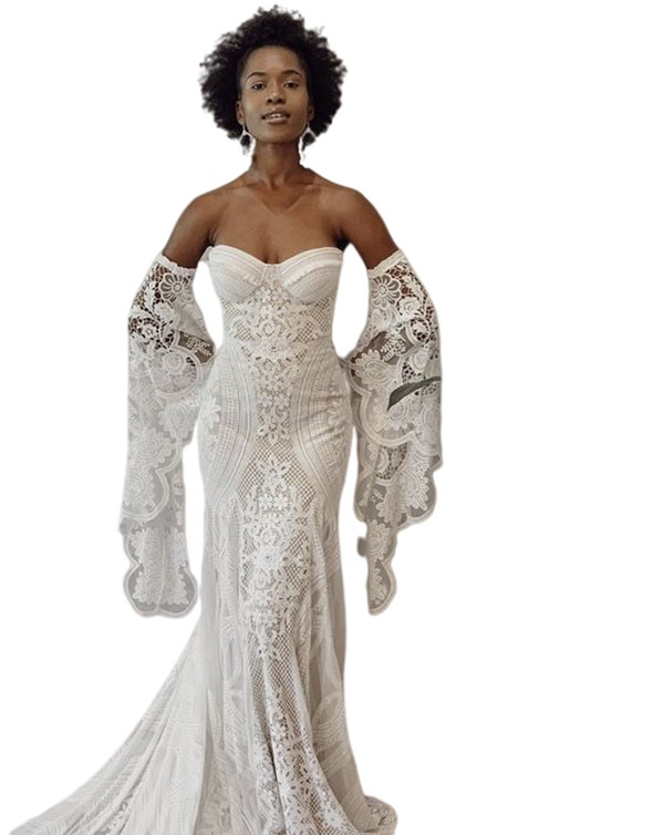 Rue de Seine Bohemain Mermaid Wedding Dresses with Remove Long Sleeve Vintage Crochet Cotton Lace Beach Country Bridal Gowns