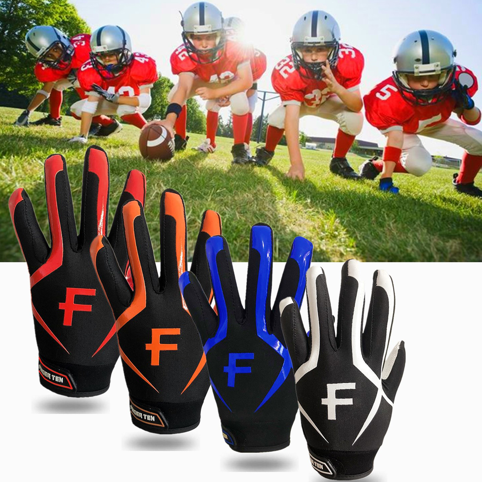 Sports Gloves Non Slip Youth Kid American Football Gloves Receiver Soccer Goalkeeper Glove S M L XL Boys Girls 5-14 years old Drop 220924