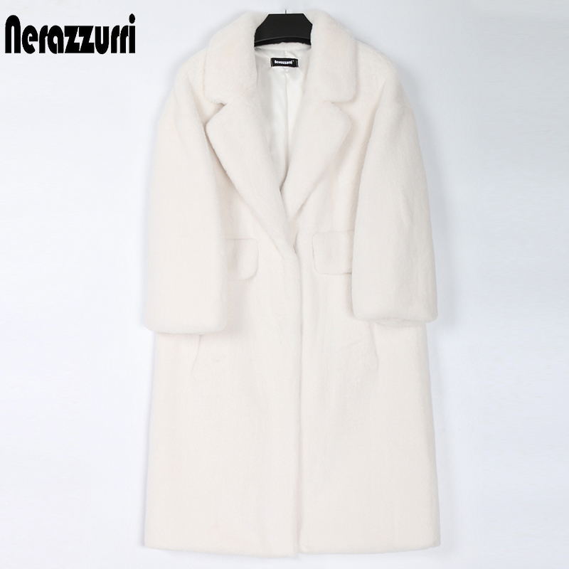 Women's Fur Faux Nerazzurri Winter Long Pink Coat Women Lapel Warm Thick Black Soft Fluffy Jacket Loose Stylish Korean Fashion 220927