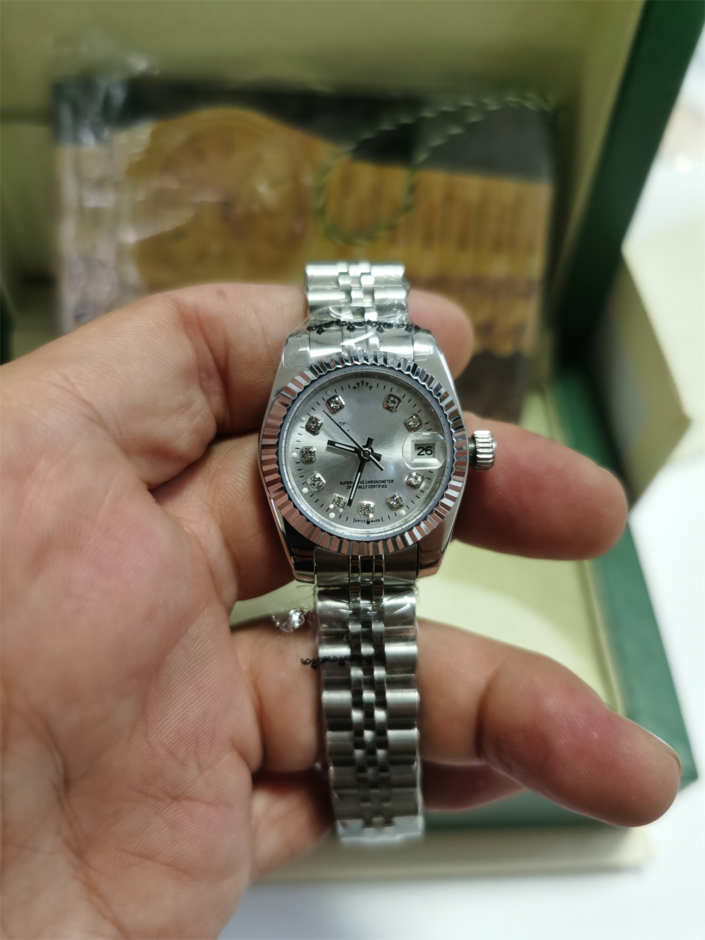 With Original Box Ladies Watch Women's man 26mm Diamond Dial 2813 Steel 18k Yellow Gold Jubilee Bracelet Automatic Mechanical Lady Women Watches, Style 17
With Original Box Ladies Watch Women's man 26mm Diamond Dial 2813 Steel 18k Yellow Gold Jubilee Bracelet Automatic Mechanical Lady Women Watches, Style 17
